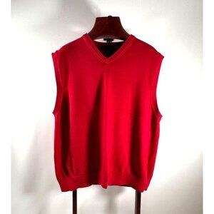 Lands End‎ Mens Red V-Neck Sweater Vest 100% Cotton Knit Pullover Holidays XL